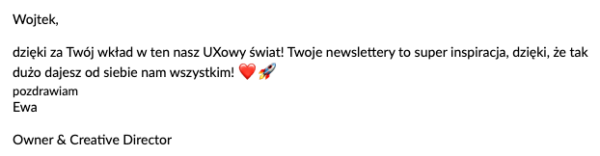 Ewa pisze entuzjastycznie o newsletterze